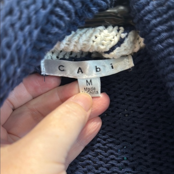 CABI Navy and White Striped Knit Cardigan. - Picture 3 of 4